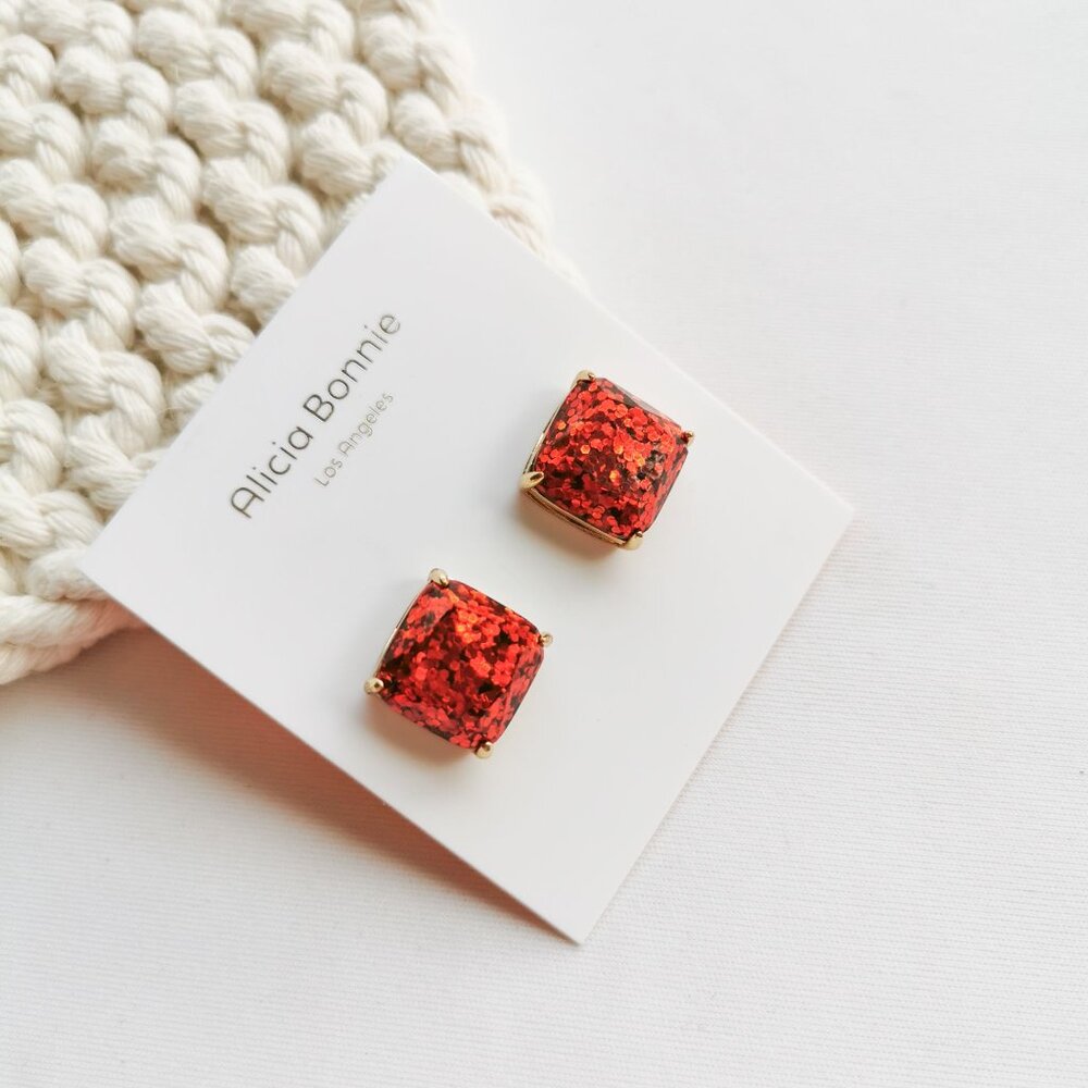 Alicia Bonnie Sugarcube Red Red Glitter Earrings - Picture 2 of 3